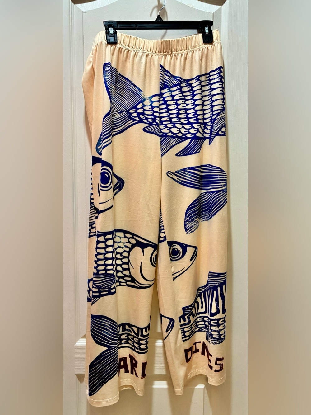 SHEIN Wide Leg Fish Print Pants in Cream and Blue Size 0XL